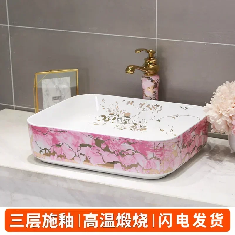 Lavabo rosa de mármol nórdico, lavabo de cerámica, lavabo de baño, lavabo integrado de uso doméstico