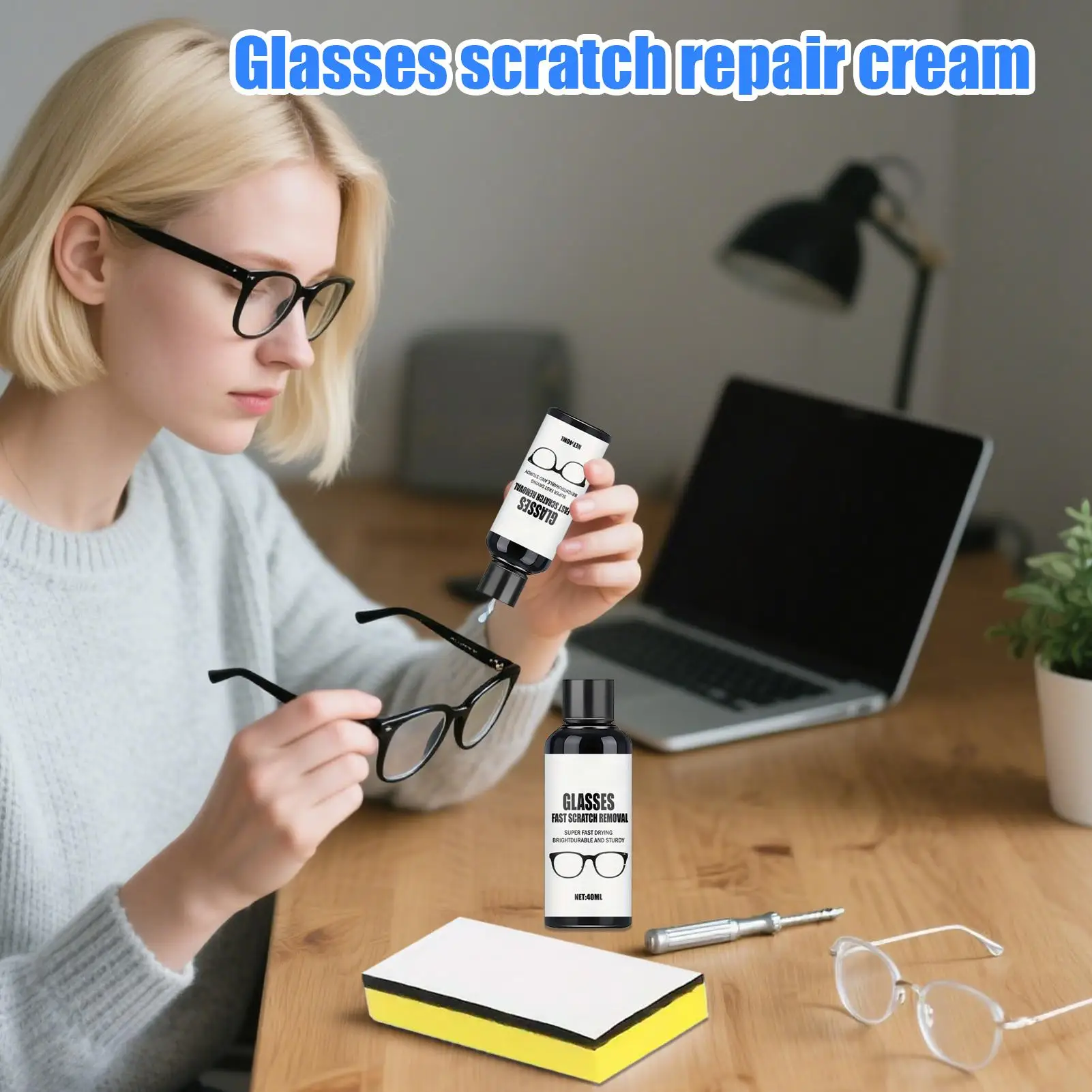 Long-Lasting Lens Scratch Remover Portable Sponge Restorer 40ml Eyeglasses Glasses Scratch Repair Cream Yellowing Resin