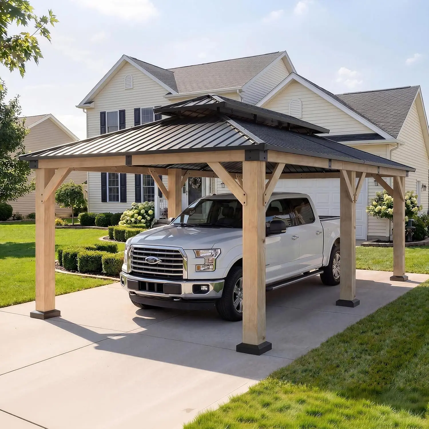 12x20 FT Heavy Duty Cedar Wood Carport, Custom