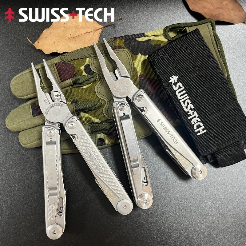 SWISS TECH 18 In 1 Multitool Folding Pliers Multi-functional Tools Scissors Saw EDC Outdoor Survival Equipment