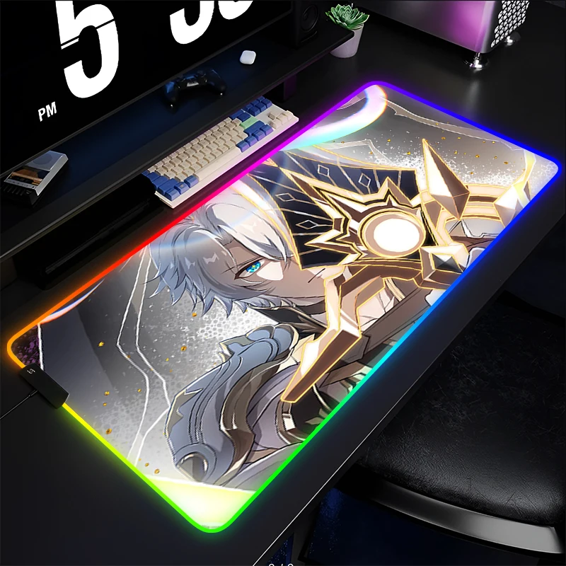 

RGB Mouse Pad Anime Gamer Computer Luminous Mousepad LED PC Gaming Accessories Keyboard Pad Honkai Star Rail Phainon Desktop Mat