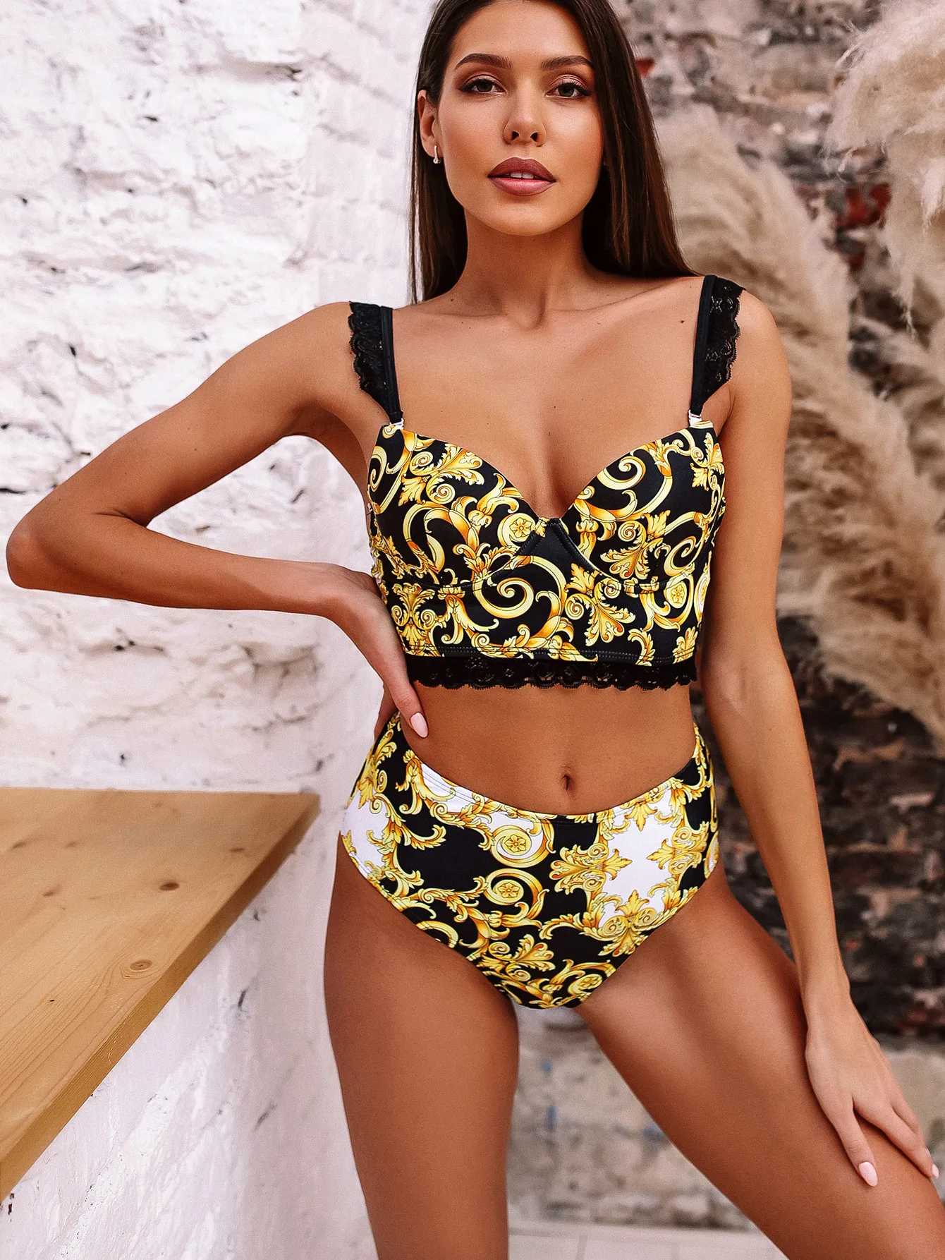 

VOLALO Sexy Bikini New Patchwork Swimsuit Women Lace Bandeau Bikini Set Swimwear Female Summer Bathing Suits