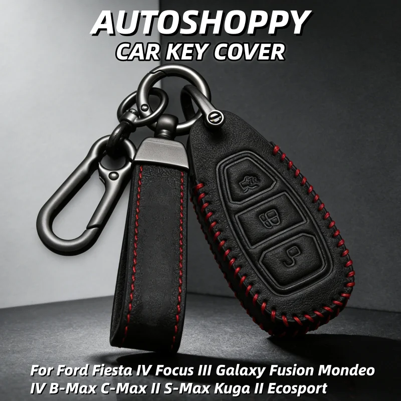 

Leather Car Remote Key Case Cover For Ford Focus 3 4 ST Mondeo MK3 MK4 Fiesta Fusion Kuga 2015 2017 Accessories