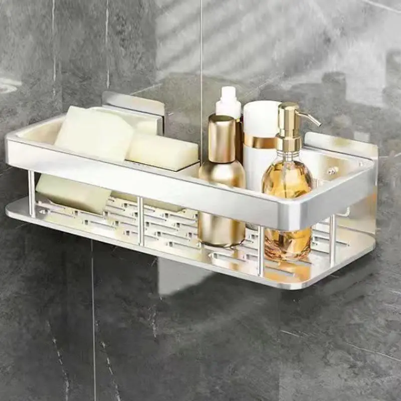 Bathroom Shelf Aluminum Alloy Shampoo Rack Kitchen Storage Organizer Shelves No Drill Corner Shelf Bathroom Accessories