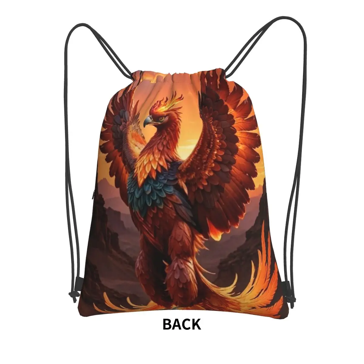 Phoenix Mythical Bird With Fiery Wings Backpacks Portable Drawstring Bundle Pocket Sports Bag Book Bags for Travel Students