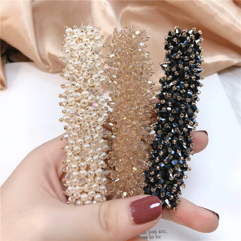 

New Beads Pearl Crystal Hair Clips for Women Spring Clamp Fashion Hairgrip Barrettes Headwear Hair Accessories