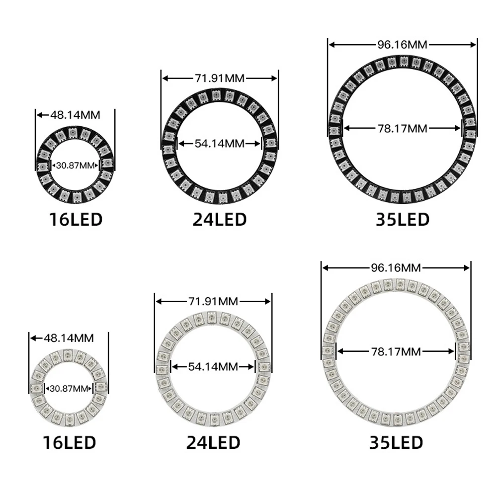 DC12V WS2815 LED แบบแยกจุดเปลี่ยนโมดูลแบบกลมขนาด4Pin พิกเซลสามารถระบุที่อยู่ได้5050ไฟเวลากลางวันสำหรับรถยนต์ Rgbic