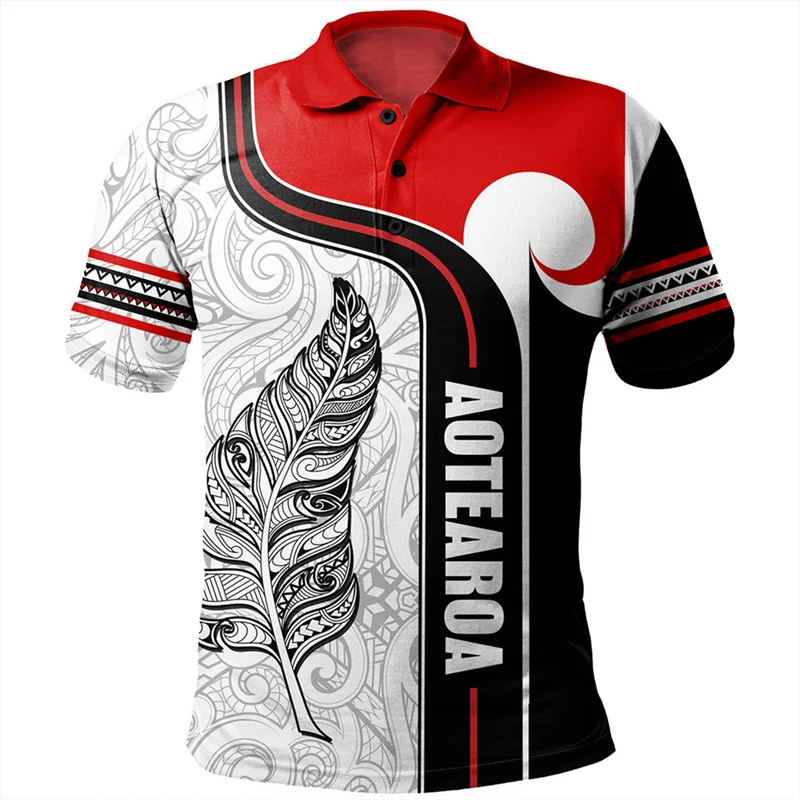 New Zealand Maori Pattern Polo Shirts Men 3D Printed Aotearoa Tonga Button POLO Shirt Street Oversized Short Sleeve Tops Tees