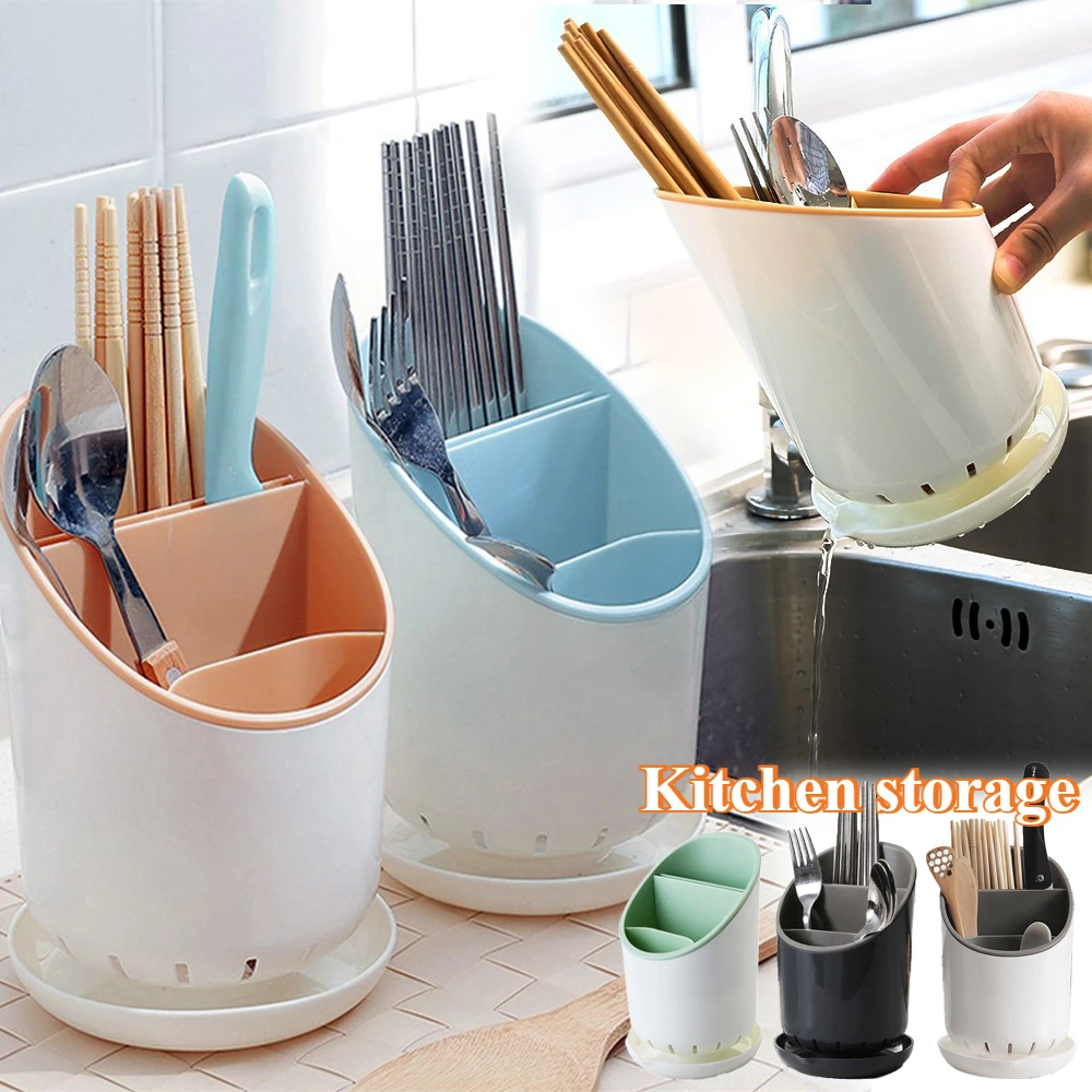 

1PC Kitchen Storage Chopsticks Tube with Drain Plate Space Saving Removable Tableware Storage Holder Kitchen Storage Decoration