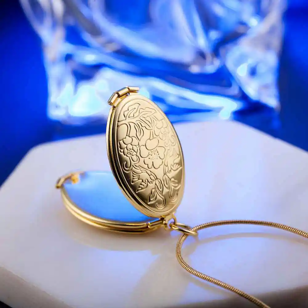 Popular Gold Color Photo Frame Memory Locket Pendant Nekclace For Women Girls 925 Sterling Silver Flower Necklaces Female