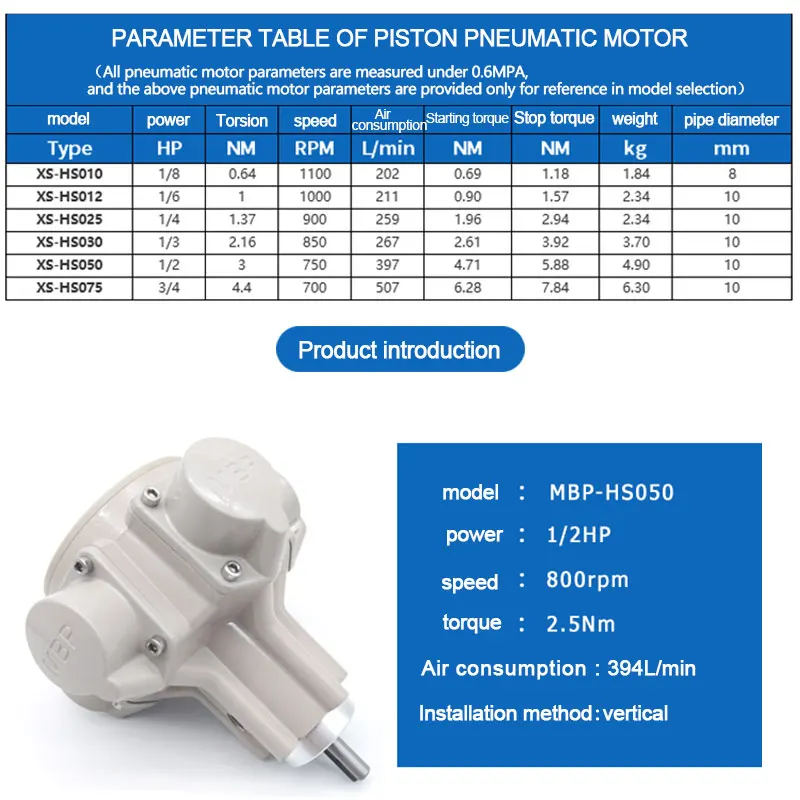 MBP 1/2HP Air Motor Air Powered Pneumatic Motor 0.5HP Motor Forward And Reverse Explosion-Proof Motor For Paint Agitator 5Piston