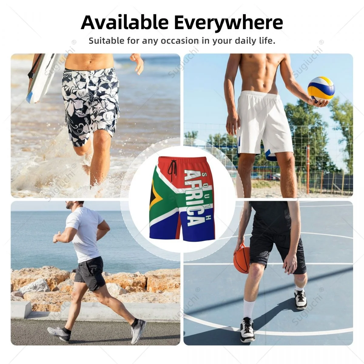 Men's South Africa Flag (2) Beach Pants Board Shorts Surfing Boys Soccer Cycling Swimwear Running Polyester