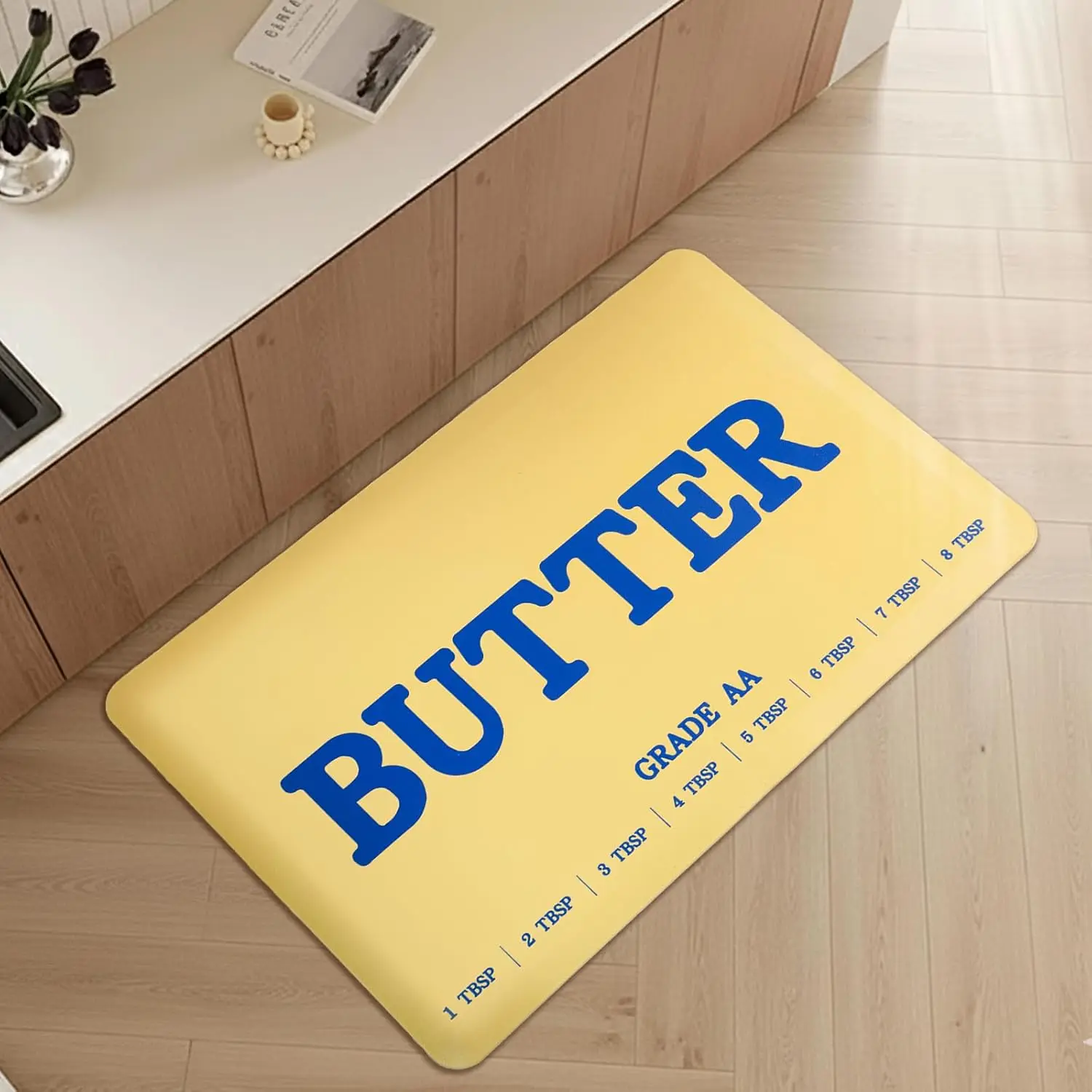 Butter-Themen Küchenteppich Gepolsterte Anti-Ermüdungsmatte Rutschfeste Stehmatte Komfort-Bodenmatte für Küche, Waschraum, Büro und Wäscheraum