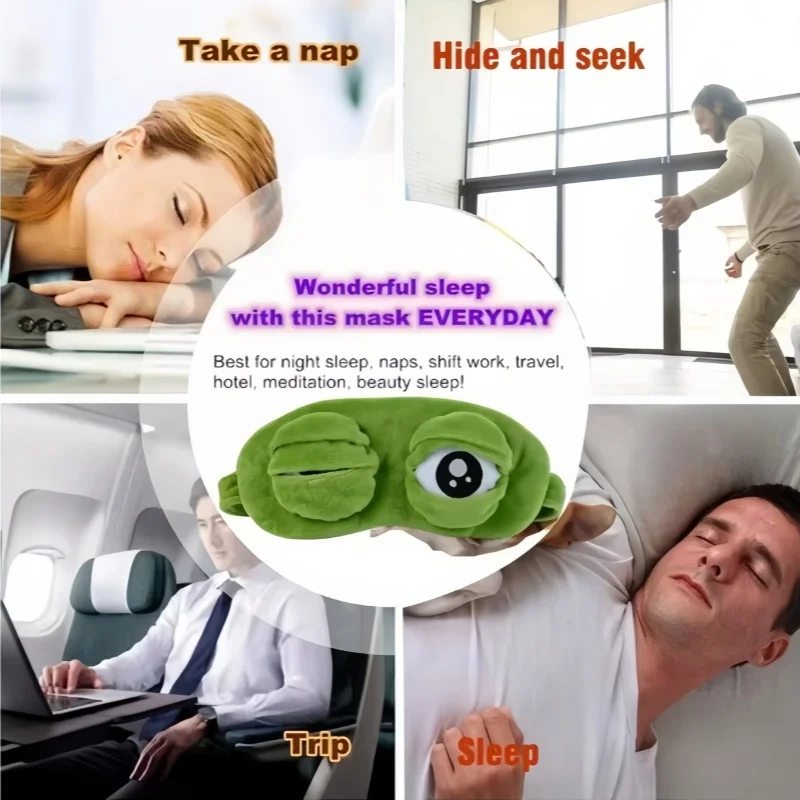 Máscara para dormir de rana 3D, parasol Natural para dormir, mujeres y hombres, dibujos animados creativos, suave, portátil, venda para los ojos, parche ocular para viajes y oficina