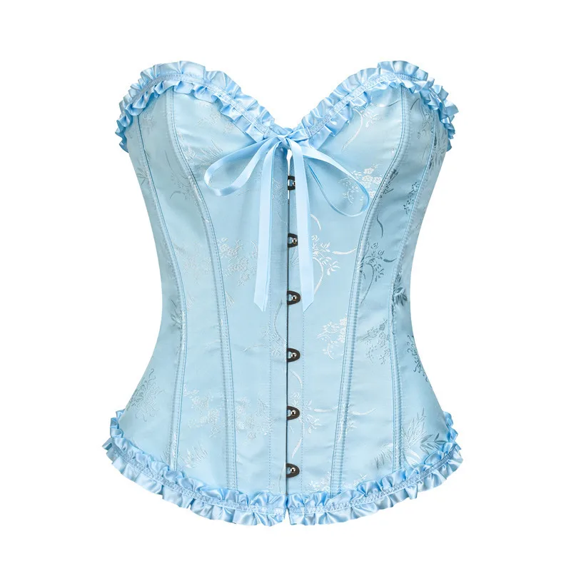 XS-6XL bleu Jacquard volants garniture Sexy surbuste Corset pour femmes grande taille gothique vêtements taille mince corps Shaper Bustier Femme