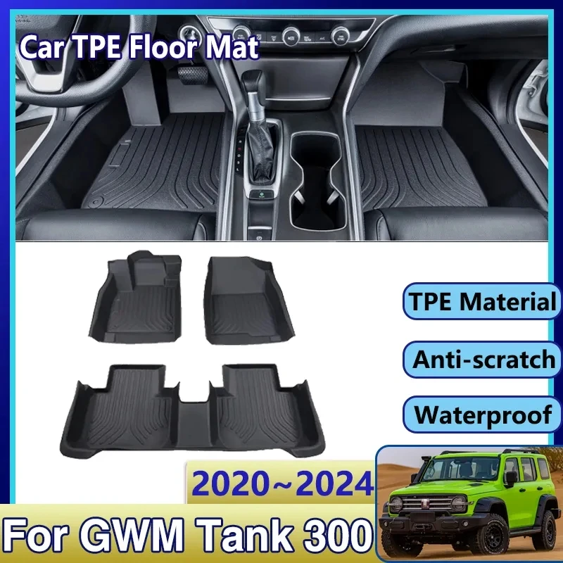 

For Great Wall Wey Tank 300 GWM 2020~2024 2023 Car TPE Floor Mat Dirt-resistant Mud Carpet Foot Pad Full Set Tappeto Accessories