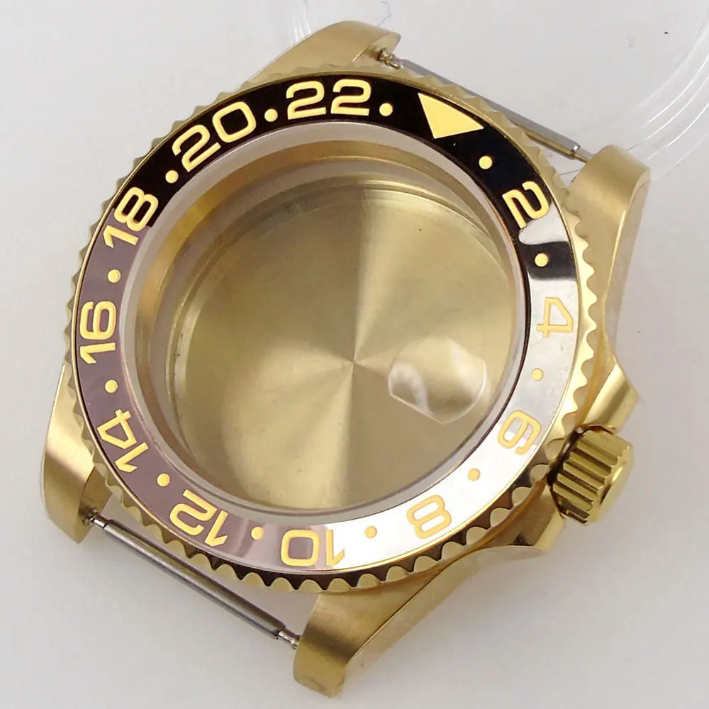 Caixa de relógio em ouro amarelo para NH34 NH35 NH36 NH70 NH72 NH38 NH39 ETA2824 PT5000 ST2130 MIYOTA MINGZHU DG Vidro traseiro 200m à prova d'água