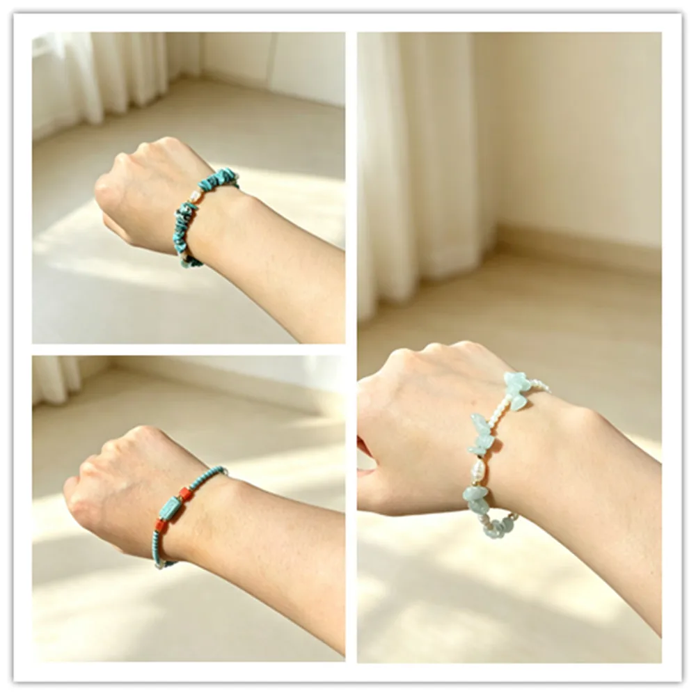 Latest Fresh Greenstone Beaded Bracelet Irregular Synthetic Turquoise Women's Birthday Gift Small Elegant Jewelry Accessory