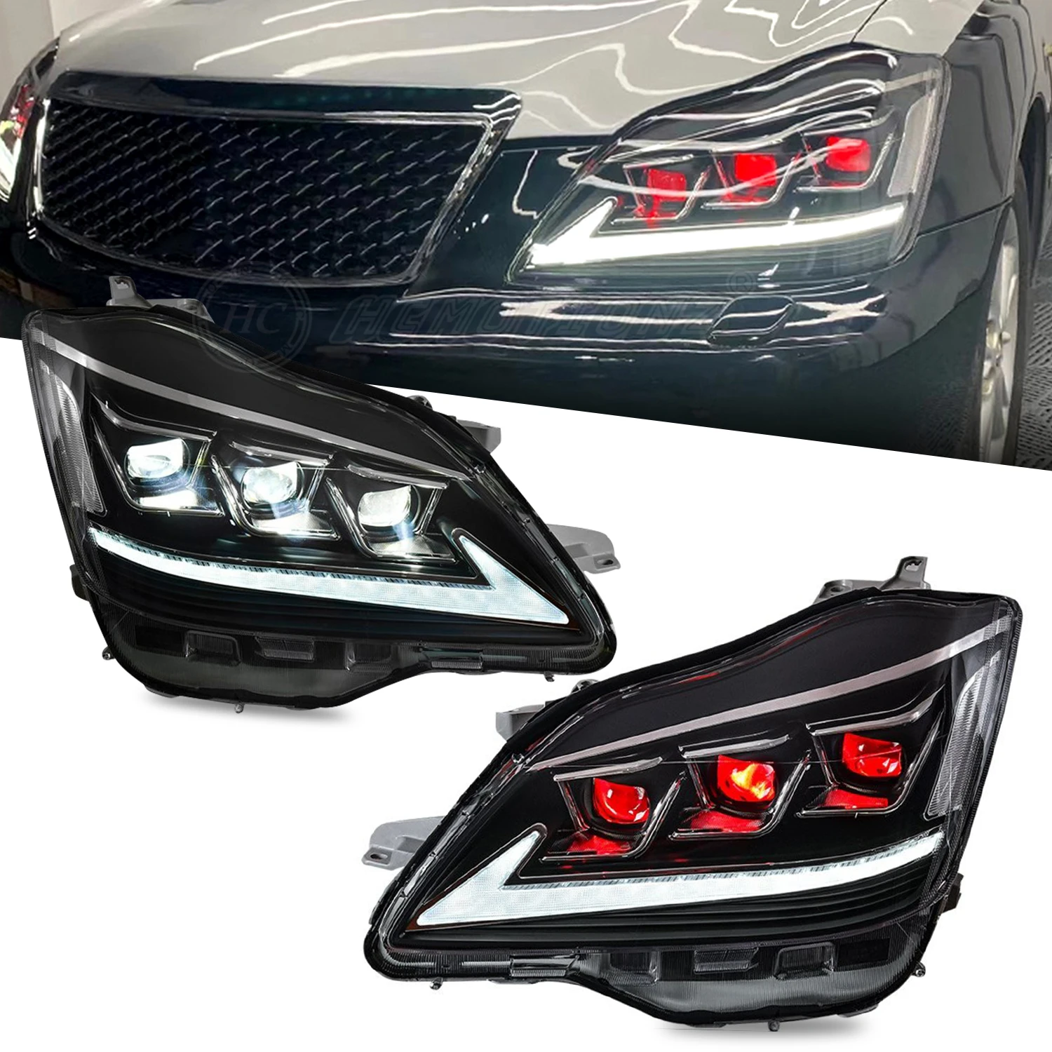 2026 HCMOTIONZ for Crown 2003-2008 12th Gen Red Demon Eyes DRL Assembly Animation LED Headlights 12V Plug & Play