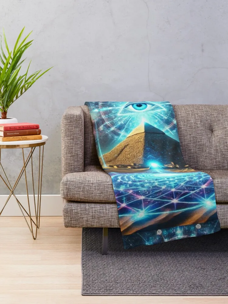 All-Seeing Pyramid: Divine Light and Illuminated Sand Dunes Throw Blanket Flannel Plaid Sofa Throw Single Blankets