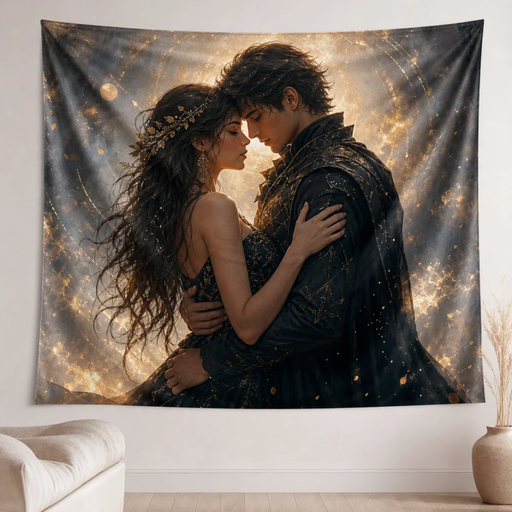 Vintage Gilded Dress Starry Sky Halo Romantic Anime Printed Tapestry 150X100CM Bedroom Atmosphere Couple Wall Background Cloth