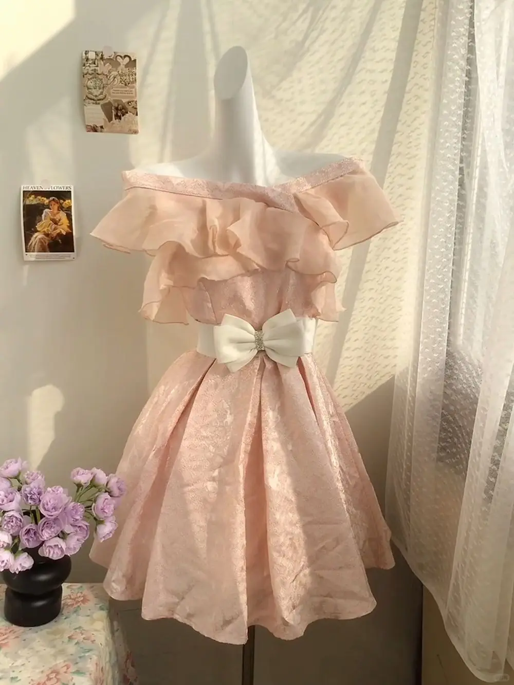 

One-word Shoulder Dress Elegant Gentle Waist Skirt