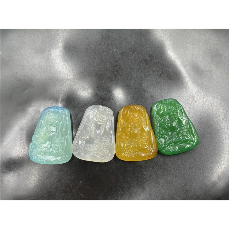 Cheap Jade Chalcedony Agate Landscape Brand Ice White Agate Trapezoidal Brand Green Landscape Pendant Jade pendant