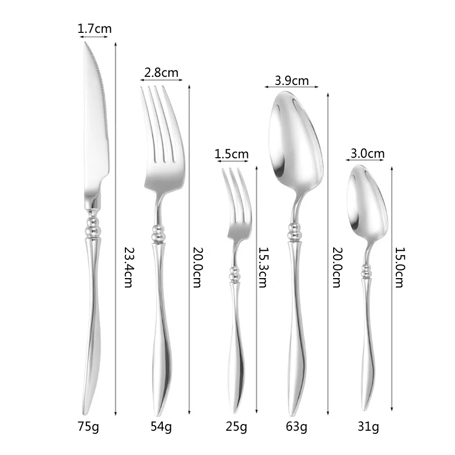 

304 Stainless Steel Cutlery Sets French Fork Spoon Knife Table Full Service Wedding Decoration Utensils Kitchen Dishwasher Safe