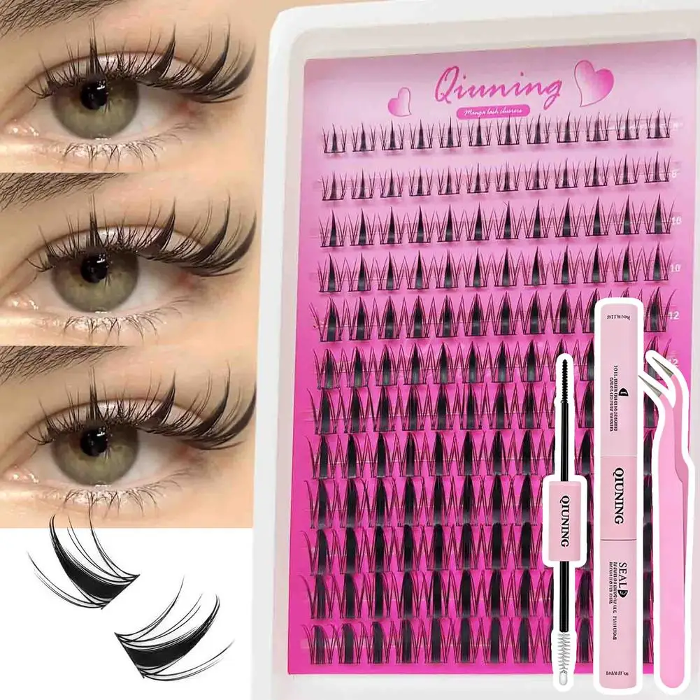 Kit de Extensão de Cílios Segmentados DIY com 12 Fileiras de Cílios Manga em Tufos, 8-18mm Mistos, com Cola e Pinça, Cílios Wispy e Spiky