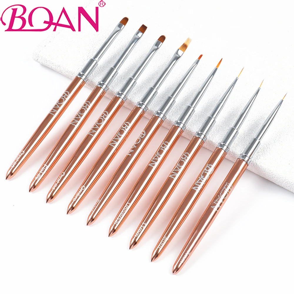 BQAN Rose Gold UV Gel Painting Drawing Brush Acrylic Nail Brush Liner Brush Nail Lines Drawing Brushes Manicure Nail Art Tools