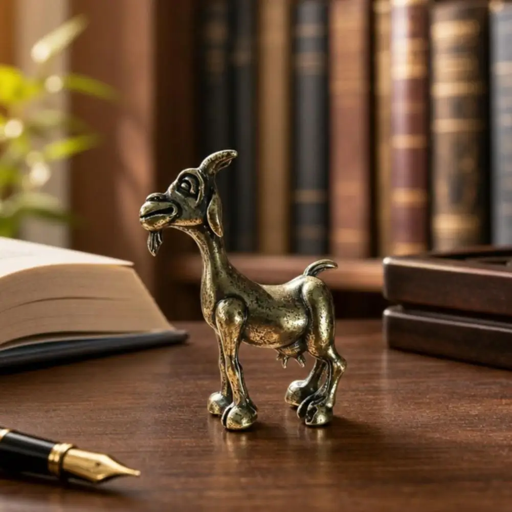 Brass Retro Beard Haughty Antelope Metal Creative Handicraft Ornament Home Office Desktop Ornament Tea Pet Figurines Miniatures