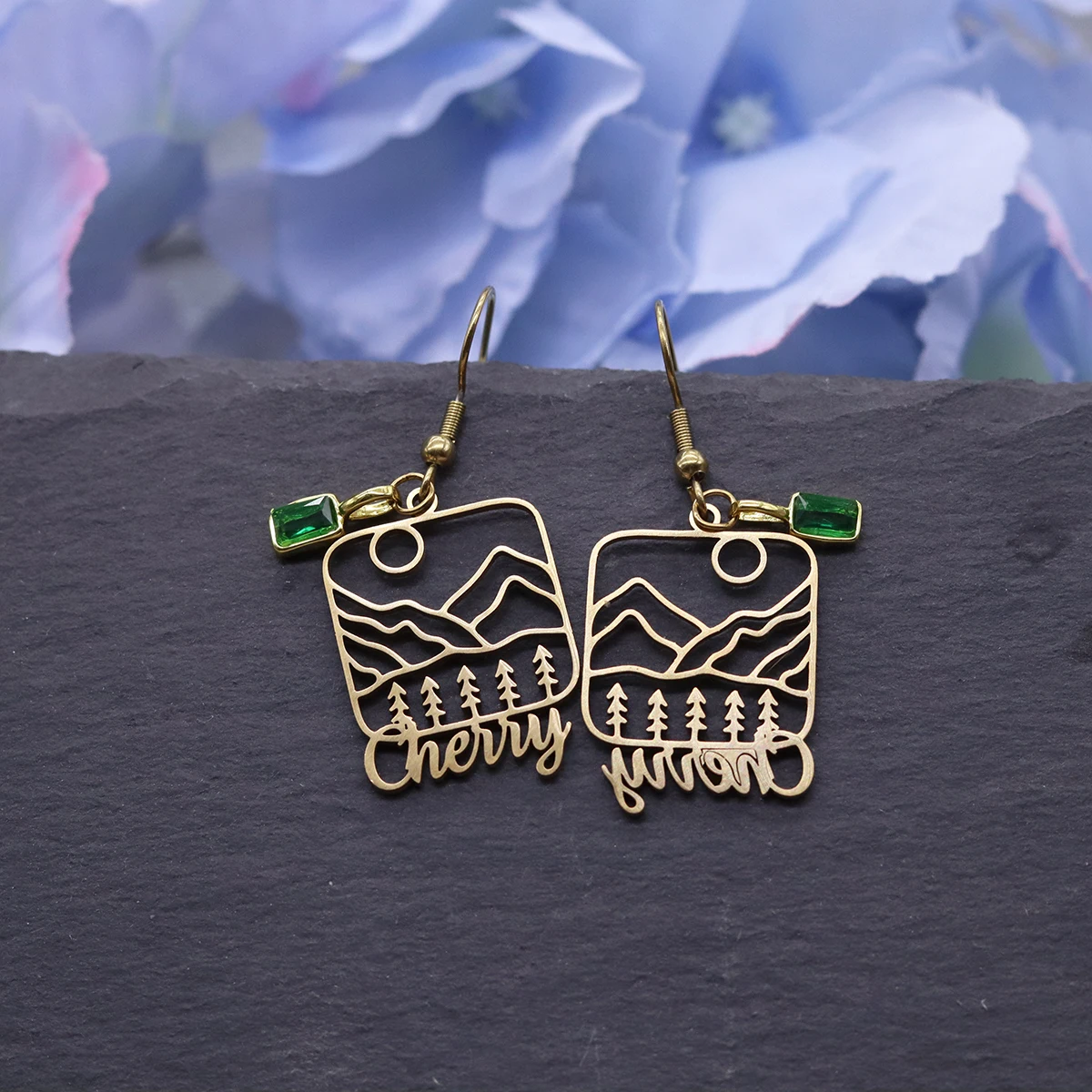 Chandler Custom Name Mountain Landscape Earrings Stainless Steel Gold Color Birthday Gift For Women Outdoor Travel Jewelry