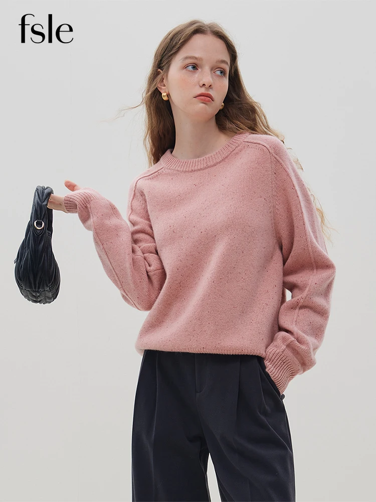 FSLE Vintage Style Simple Sense Round Neck Colorful Dot Full Wool Sweater for Women Autumn and Winter 2023 Niche Pullover Female