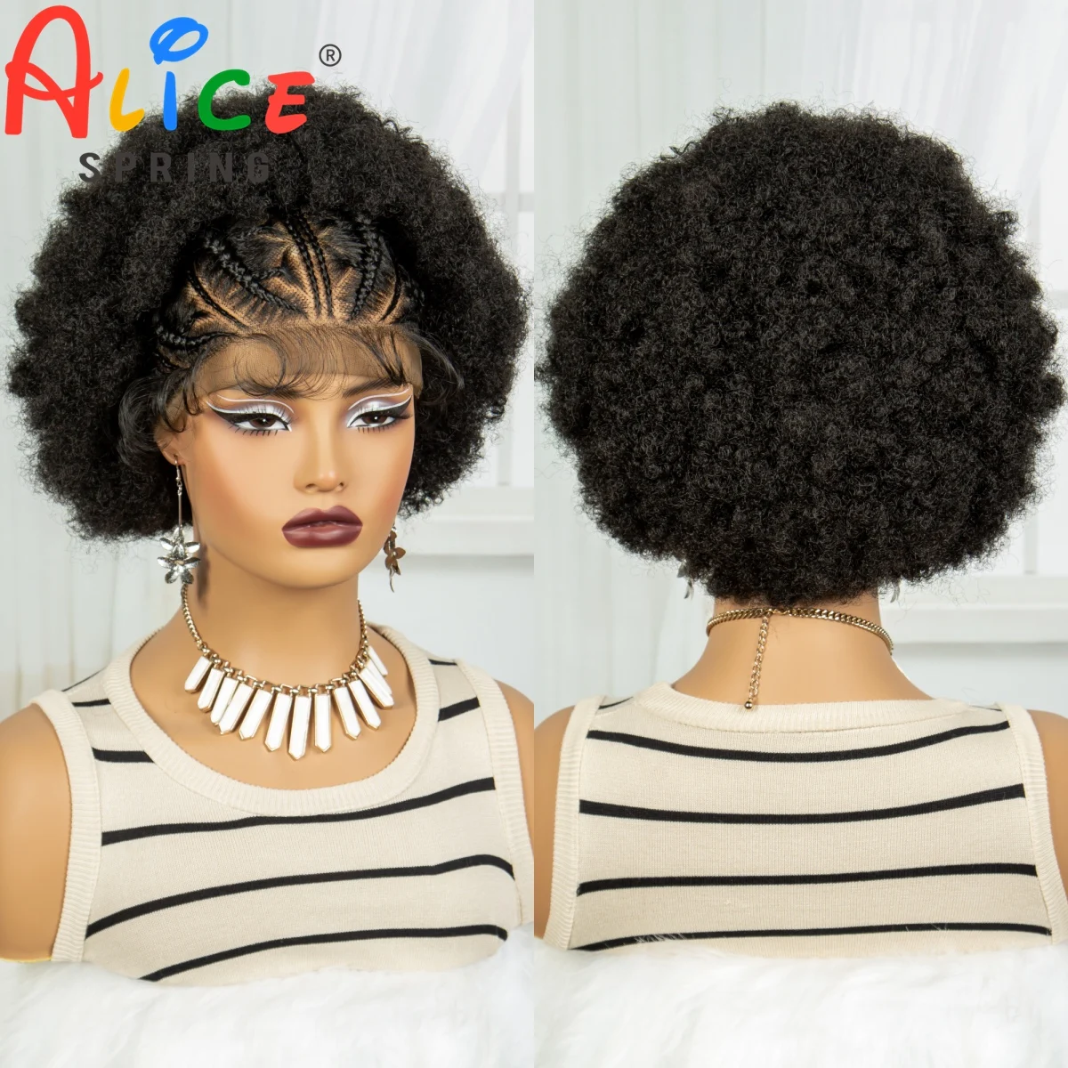 

Afro Curly Synthetic Lace Front Braided Wigs 6inch For Black Women 13x6 Transparent Short Curly Braided Lace Wig With Baby Hair