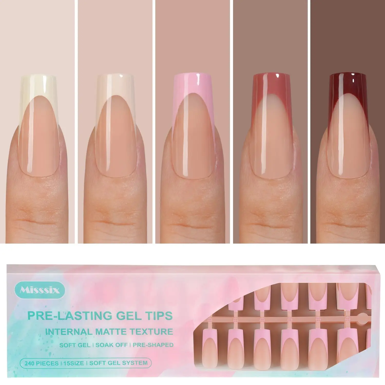 

Gel French Tip Press on Nails, 150Pcs Long Square Fake Nails with Inner Matte Texture for Strong Hold, 15 Sizes DIY