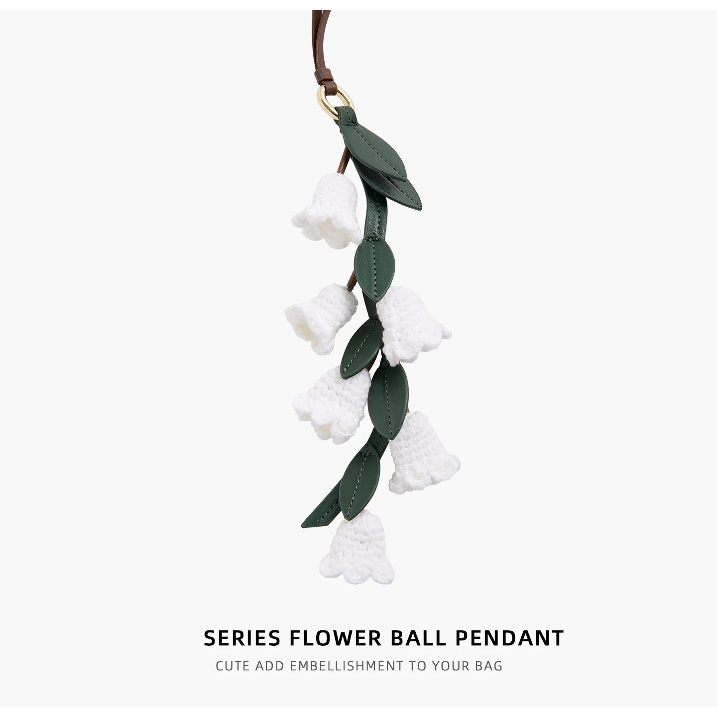 White Lily of The Valley Bag Charm Handmade Cowhide Woven Flower Pendant Knitted High-end Bag Accessories