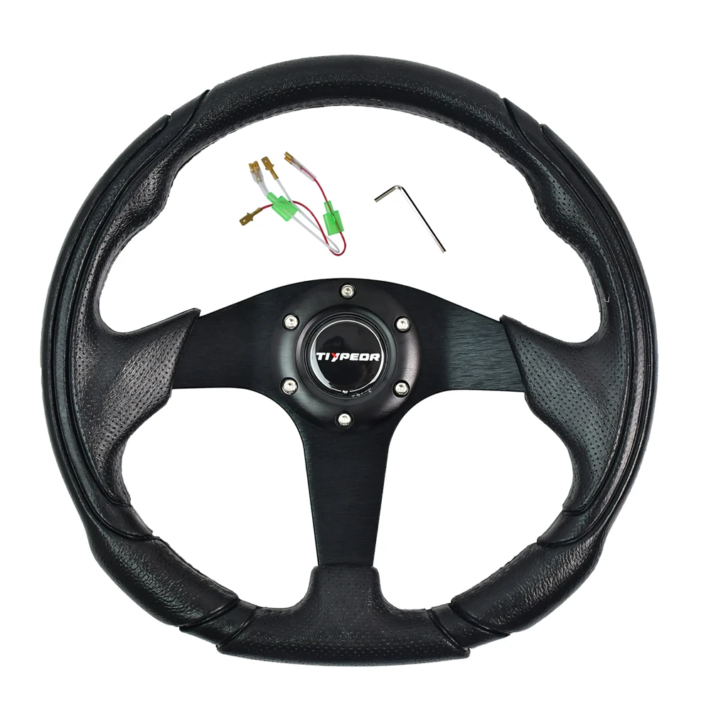 TIYPEOR Black PU Material Universal Steering Wheels 330mm 35mm Flat Drift Simulation Racing Steering Wheel with No-Hole Bracket