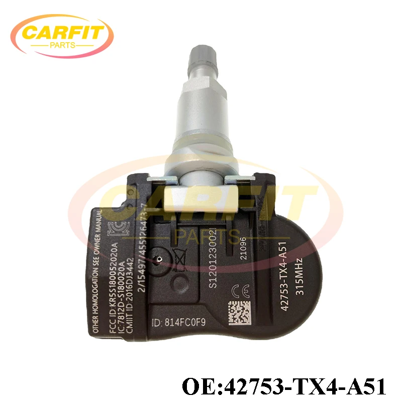 Novo oem 42753-tx4-a51 42753tx4a51 42753-tx4-a512-m1 42753tx4a512m1 tpms sensor de pressão dos pneus para acura mdx rdx rlx peças de automóvel