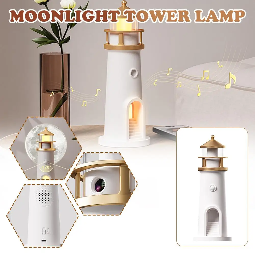 Lighthouse Ambient lights Moon Projection Light Dimmable Bluetooth Motion Music Desktop Lights Decor Night Gift Sensor Chri L6N2