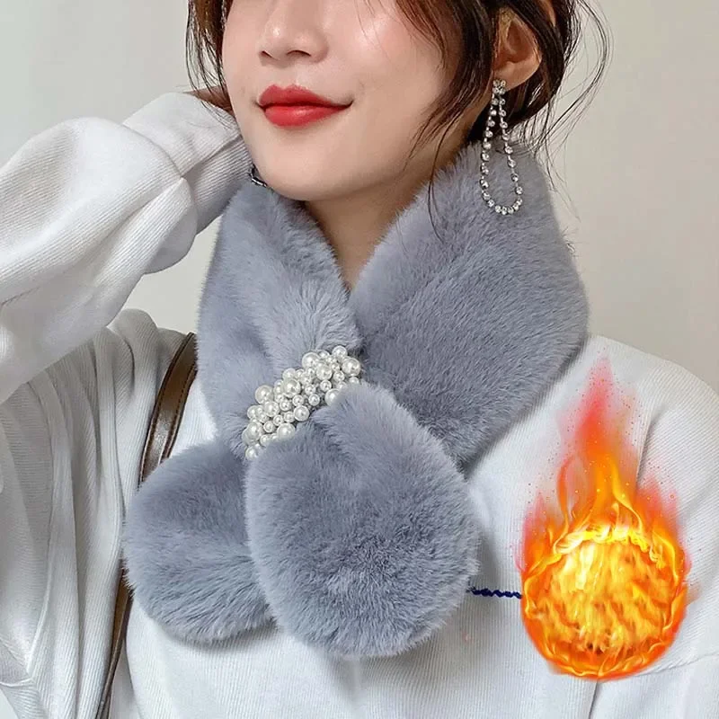 1-5PCS Women Faux Rabbit Fur Scarf Soft Warm Neck Warmer Cozy Winter Elegant Collar Shawl Autumn Fashion Accessory Gift