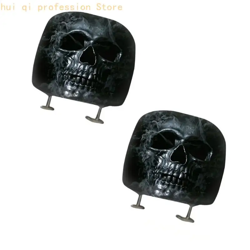 Kopfstützenbezug-Paar mit Totenkopf-Aufdruck, Auto-Kopfstützenbezüge für Vorderkabinen-Styling H8WE – Detail 8