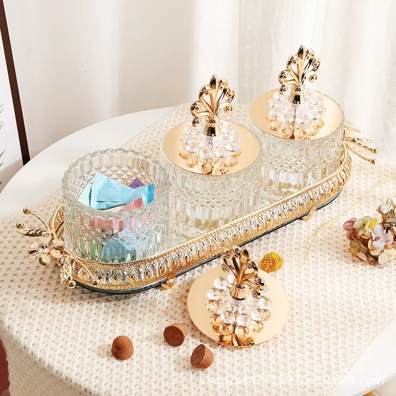 Glass candy dried fruit box champagne gold electroplating candy box 4-piece chocolate jar home storage box