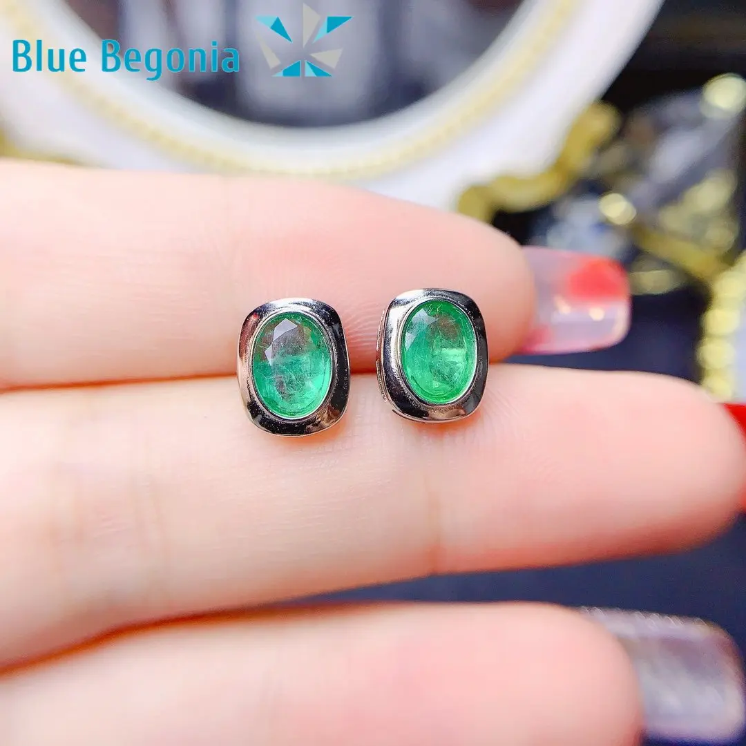 Natural Columbia Emerald Earrings for Women Anniversary Gift Fine Jewelry 925 Sterling Silver 5*7mm Gemstones