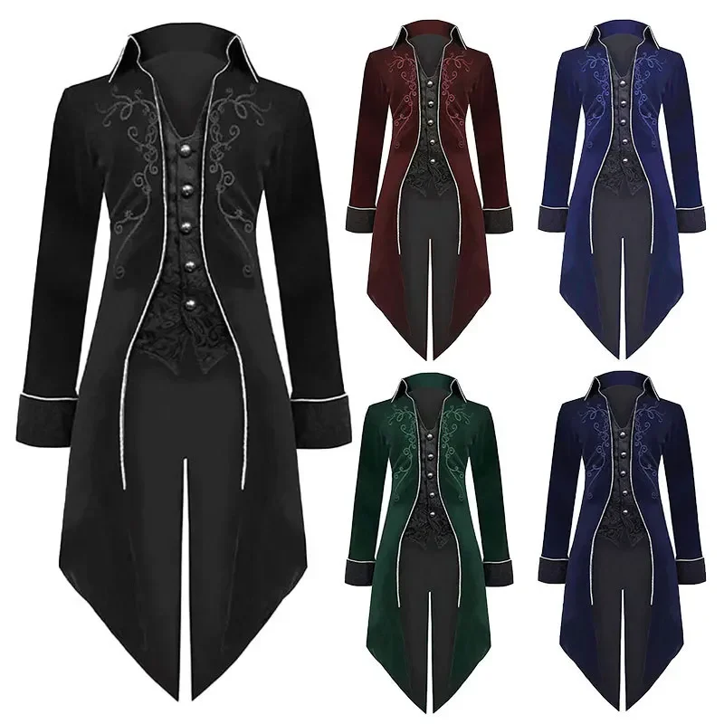 Stickerei Herren jacke mittelalter lichen Cosplay Mann Trenchcoat Steampunk Gothic Frack viktoria nischen Kleidung Karneval Halloween Kostüm