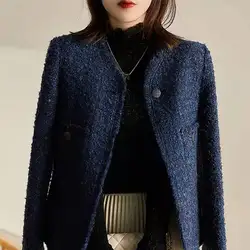 Girocollo tasca cappotto corto donna inverno nuova giacca Casual di lusso in Tweed sciolto