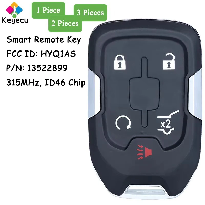 KEYECU Smart Remote Control Car Key With 5 Buttons 315MHz ID46 Chip for GMC Terrain 2021-2024 Fob FCC ID: HYQ1AS P/N: 13522899