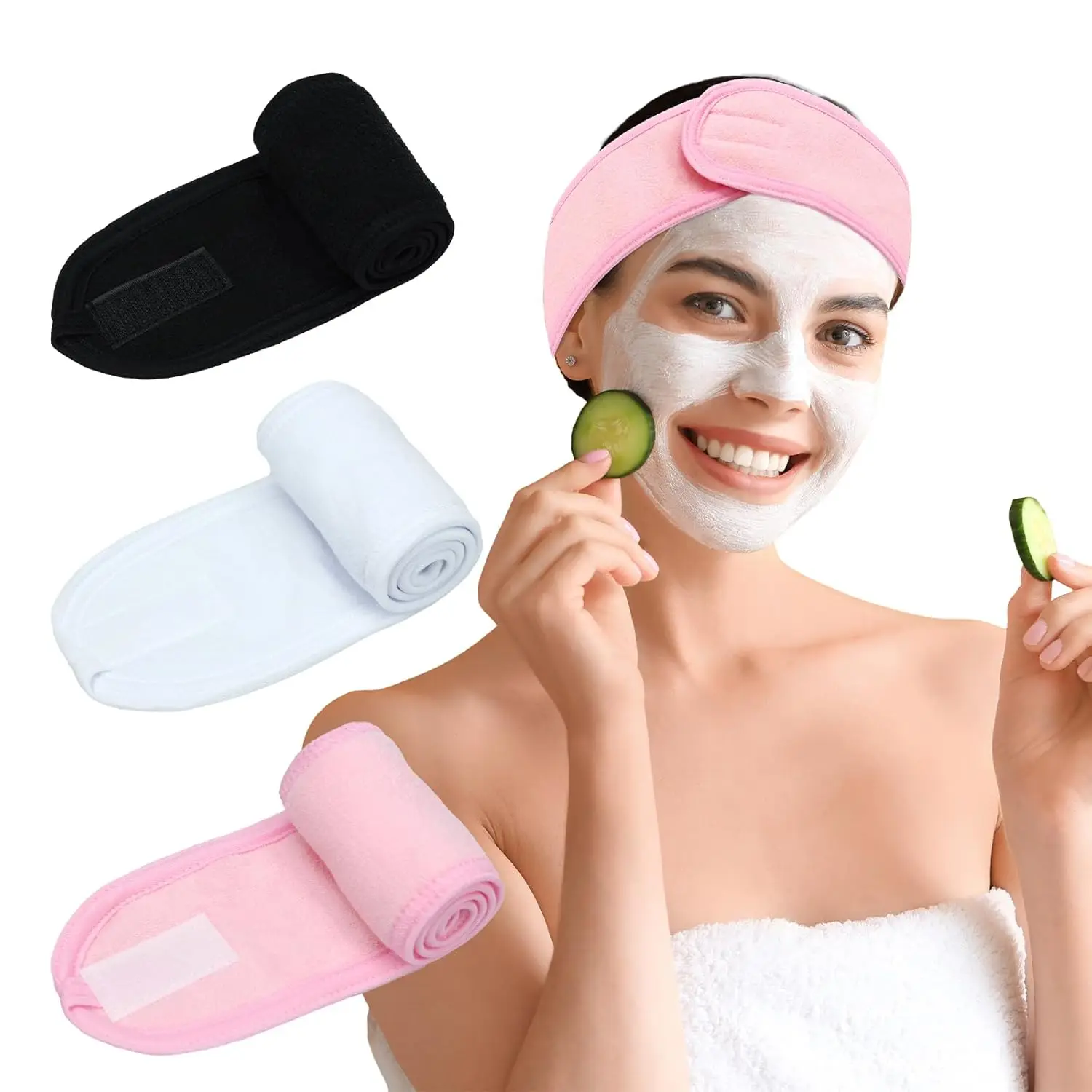 3 Pack Facial Spa Headband for Women - Adjustable, Non-Slip Terry Cloth Headband for Washing Face, Makeup, and Shower - Soft and