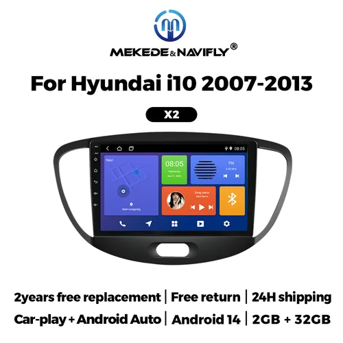 Imagen 1 del producto Android 14 Radio estéreo para coche para Hyundai I10 2007 2008 2009 2010 2011 2012 2013 Carplay reproductor Multimedia para coche grabadora GPS WiFi