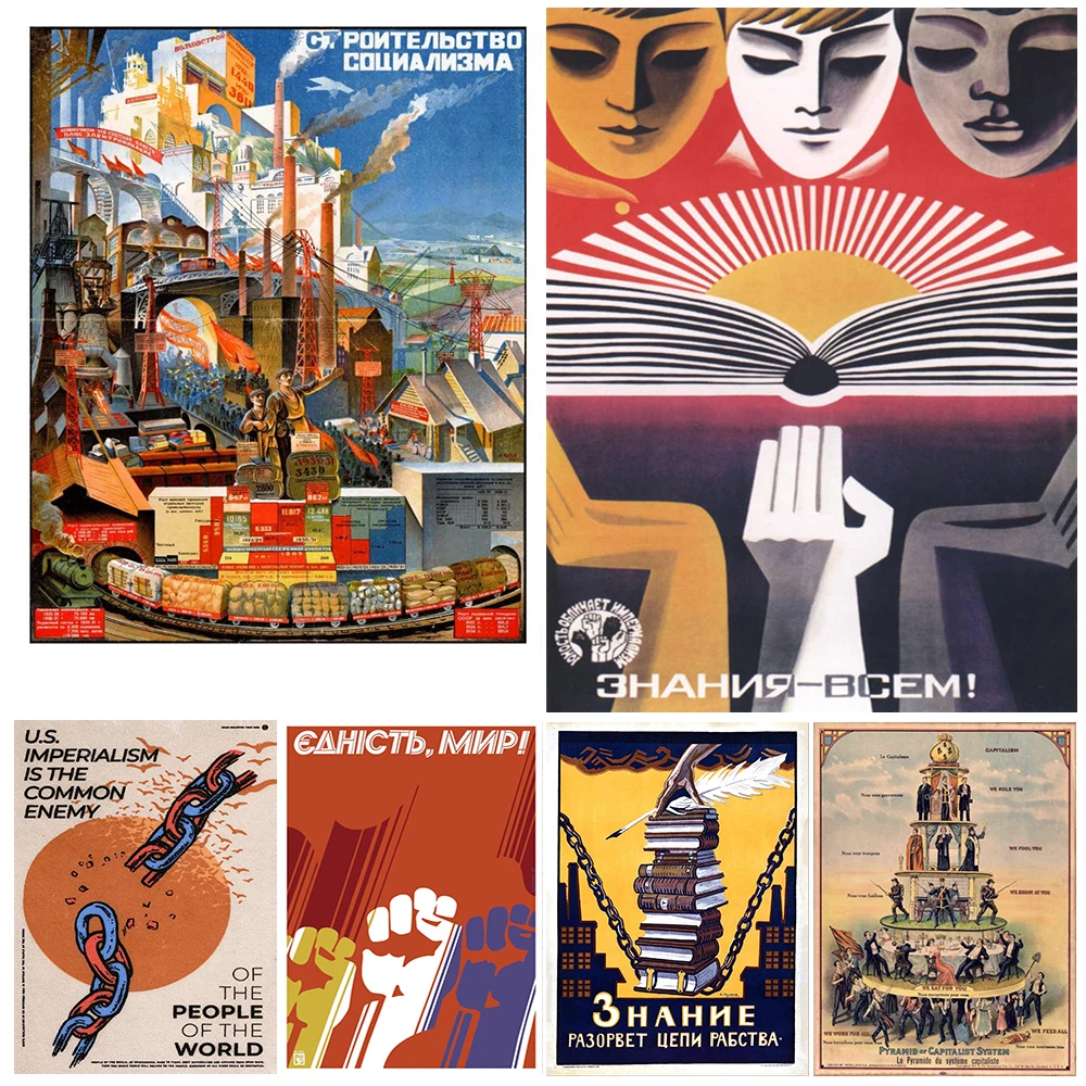 

Vintage Socialist Propaganda Poster Wall Art Canvas Painting Soviet Industrial,Education Print Home Decor Unframed