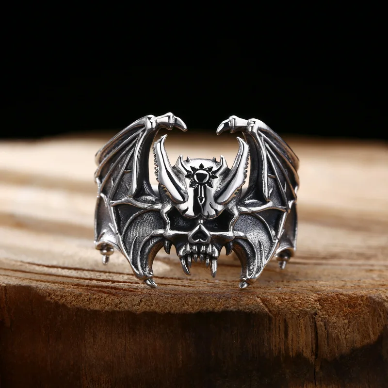 Buyee 925 Sterling Silver Male Big Ring Finger Elegant Gary Bat Open Ring for Woman Men Unique Fashion Fine Jewelry Circle